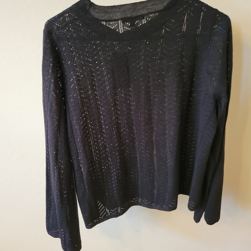 Adrianna Papell Navy Long Sleeve Open-Knit Sweater
